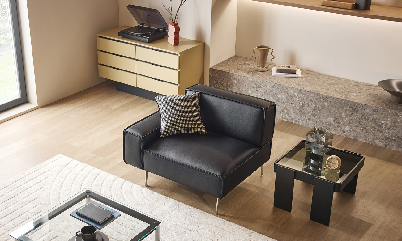 뵈르 모듈 1인 한팔(우형) 천연면피 소가죽 소파(전측면가죽적용)