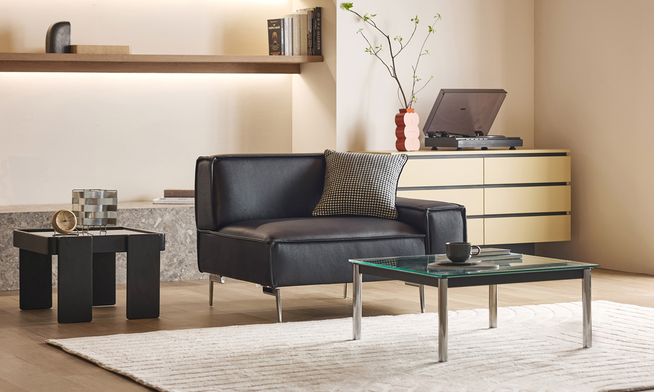 뵈르 모듈 1인 한팔(좌형) 천연면피 소가죽 소파(전측면가죽적용)