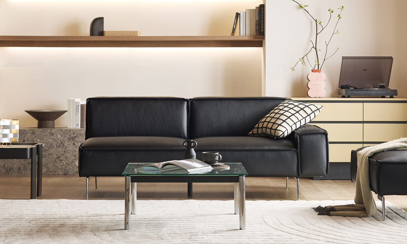 뵈르 모듈 2인 한팔(우형) 천연면피 소가죽 소파(전측면가죽적용)