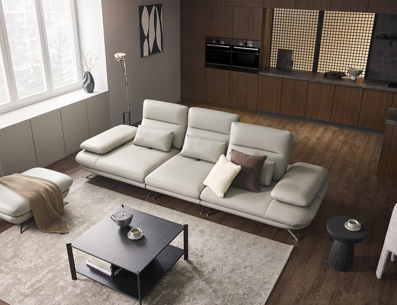 오디세이 4인 기능성 비텔로 통가죽 슈렁큰 천연면피 소가죽 소파(전측면가죽적용)+쿠션3개