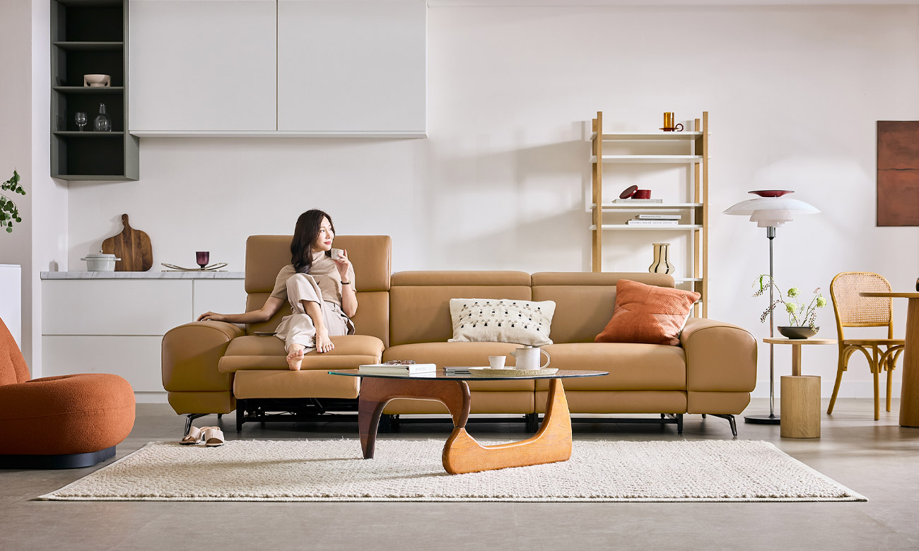 르마스 3모터 리클라이너 4인 라메나 천연면피 소파(전측면가죽적용)+쿠션2개