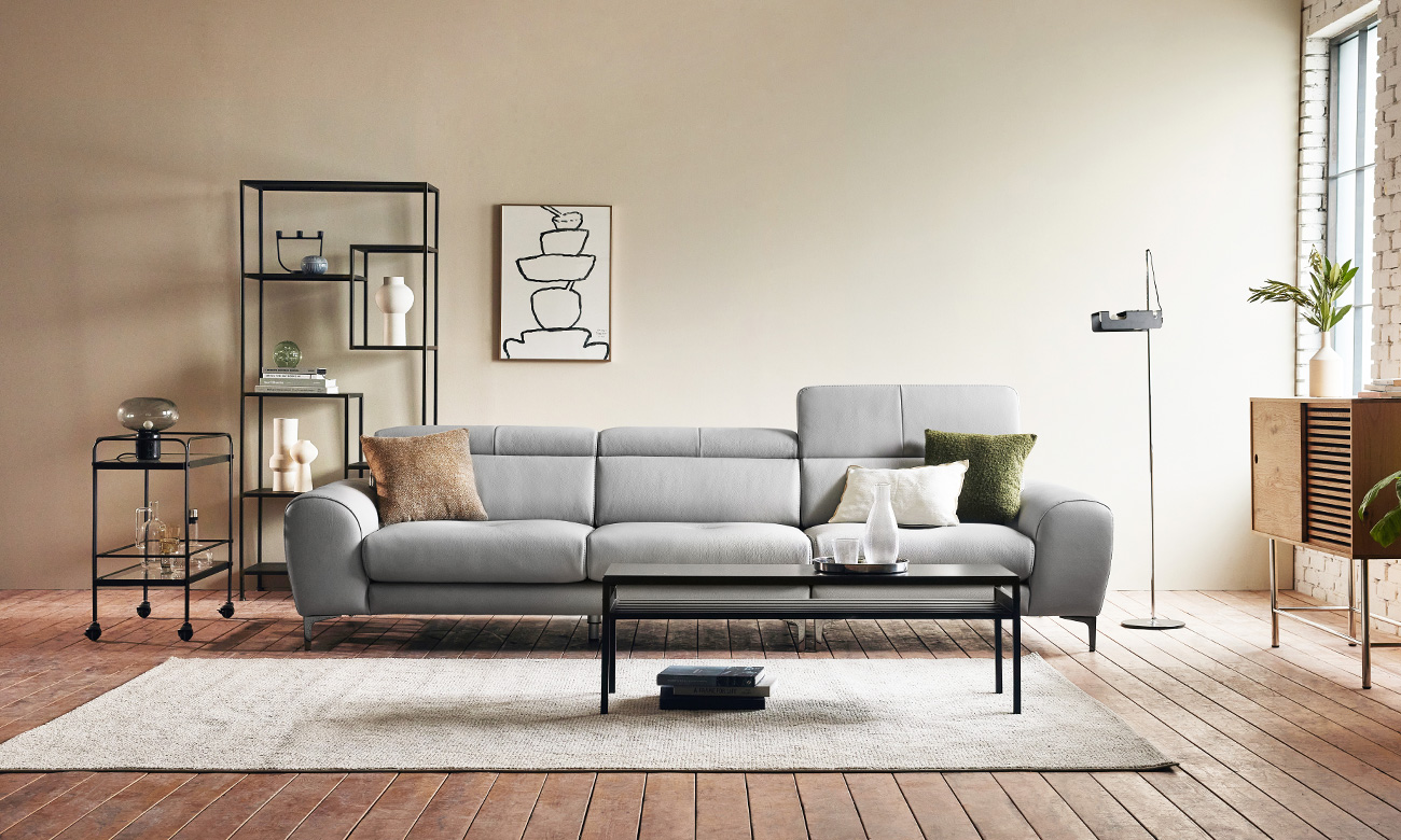 [Refurb Selection 30%] [리퍼브] 라떼파파 4인 기능성 천연면피 소가죽 소파+스툴 (라이트그레이)